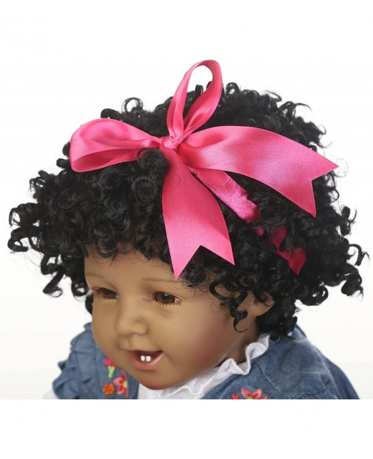 22" Reborn Baby Dolls Girls African American Soft Silicone Vinyl Newborn Realistic Handmade Weighted Baby Denim Dress Gift Se...