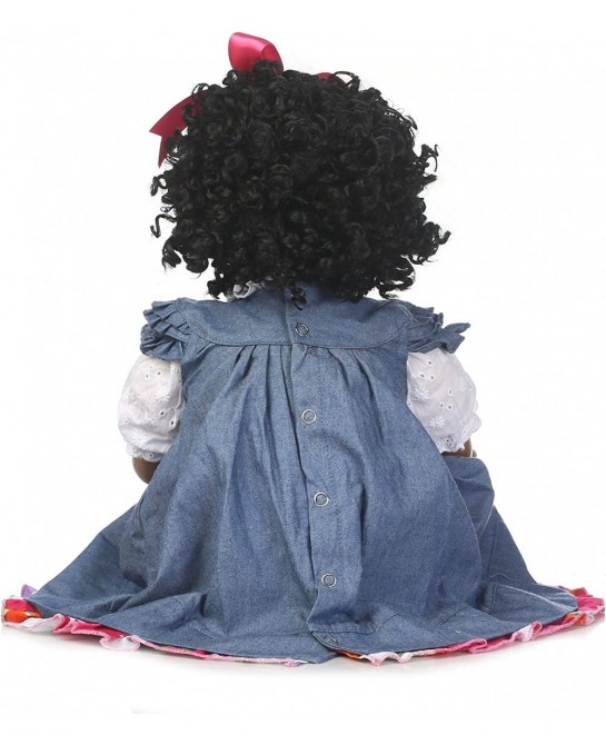 22" Reborn Baby Dolls Girls African American Soft Silicone Vinyl Newborn Realistic Handmade Weighted Baby Denim Dress Gift Se...