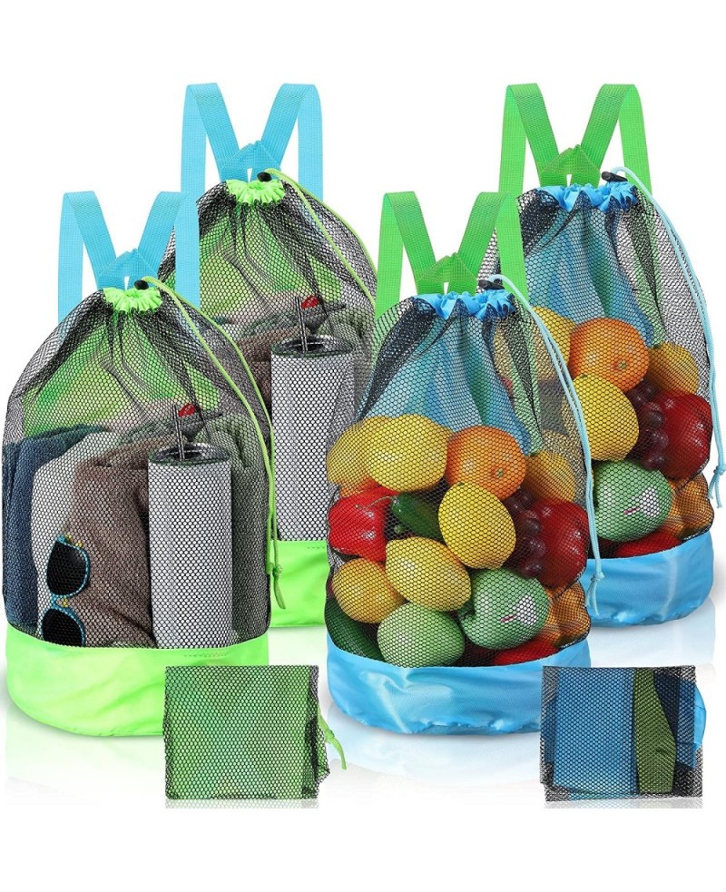 4 Pieces Large Mesh Bag Backpack Drawstring Bags Net Storage Bag With Strap for Adults Kids for Vegetables Swimming Beach Toy...