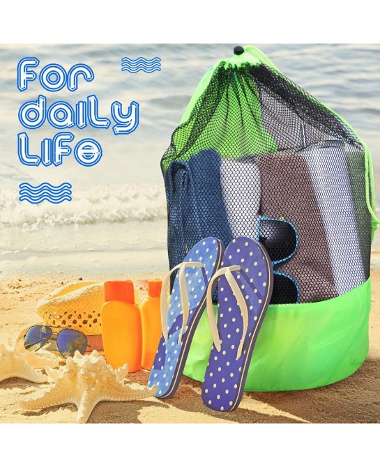 4 Pieces Large Mesh Bag Backpack Drawstring Bags Net Storage Bag With Strap for Adults Kids for Vegetables Swimming Beach Toy...
