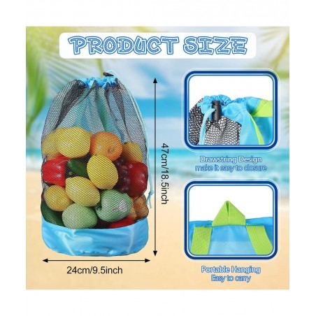 4 Pieces Large Mesh Bag Backpack Drawstring Bags Net Storage Bag With Strap for Adults Kids for Vegetables Swimming Beach Toy...