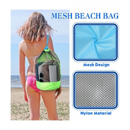 4 Pieces Large Mesh Bag Backpack Drawstring Bags Net Storage Bag With Strap for Adults Kids for Vegetables Swimming Beach Toy...