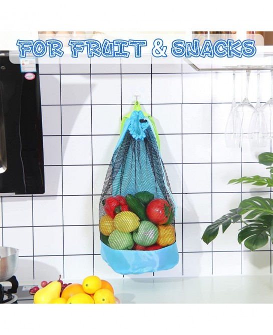 4 Pieces Large Mesh Bag Backpack Drawstring Bags Net Storage Bag With Strap for Adults Kids for Vegetables Swimming Beach Toy...