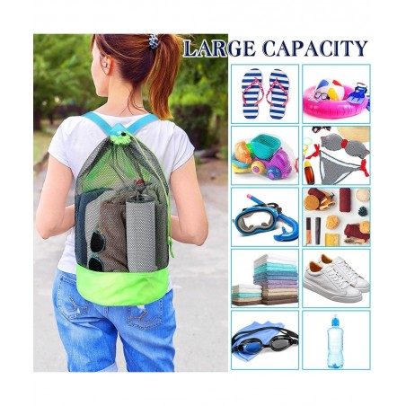 4 Pieces Large Mesh Bag Backpack Drawstring Bags Net Storage Bag With Strap for Adults Kids for Vegetables Swimming Beach Toy...