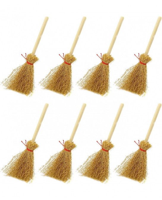 20PCS Miniature Artificial Mini Straw Brooms with Red Ropes Halloween Straw Craft Decoration Witches Accessory for Costume Co...