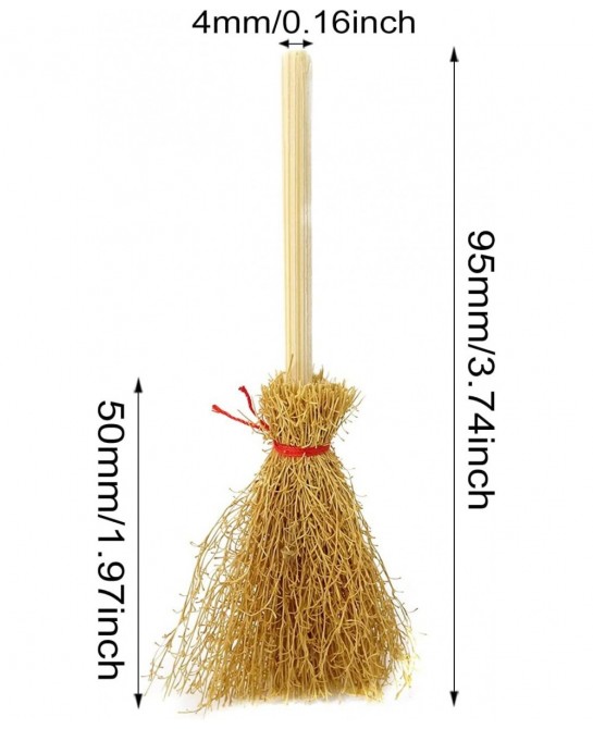 20PCS Miniature Artificial Mini Straw Brooms with Red Ropes Halloween Straw Craft Decoration Witches Accessory for Costume Co...