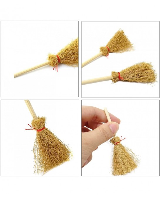 20PCS Miniature Artificial Mini Straw Brooms with Red Ropes Halloween Straw Craft Decoration Witches Accessory for Costume Co...