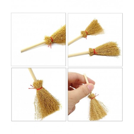 20PCS Miniature Artificial Mini Straw Brooms with Red Ropes Halloween Straw Craft Decoration Witches Accessory for Costume Co...