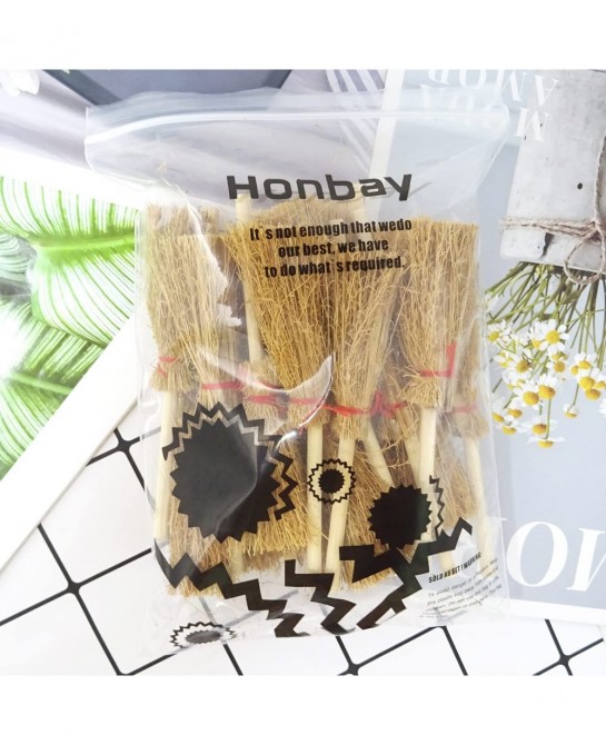 20PCS Miniature Artificial Mini Straw Brooms with Red Ropes Halloween Straw Craft Decoration Witches Accessory for Costume Co...