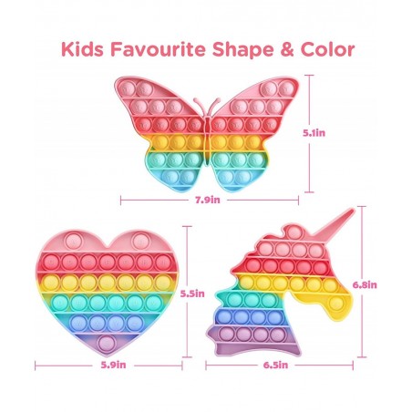 Pop Butterfly Girls Toys - 3 Pack Easter Basket Stuffers Fidget Gifts for Kids Unicorn Push Bubbles Popping Pink Rainbow Sens...