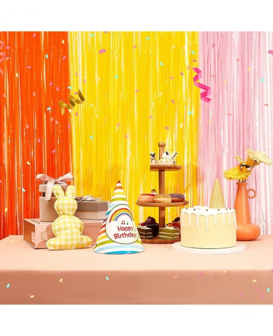 3 Pack Groovy Foil Fringe Curtain Groovy Photo Booth Foil Curtain Backdrop Boho Party Decorations Groovy Party Decorations (3...