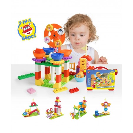 Blocks for Toddlers 1-3 Compatible with Leading Brands 64 Pcs Medium Building Blocks for Toddlers Super Wings Theme Park with...