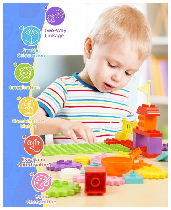 Blocks for Toddlers 1-3 Compatible with Leading Brands 64 Pcs Medium Building Blocks for Toddlers Super Wings Theme Park with...