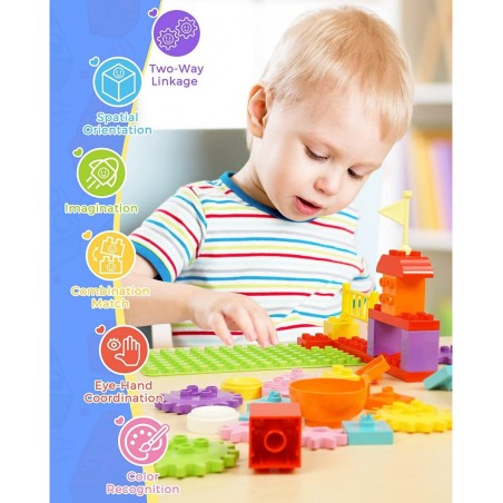 Blocks for Toddlers 1-3 Compatible with Leading Brands 64 Pcs Medium Building Blocks for Toddlers Super Wings Theme Park with...