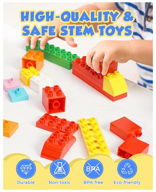 Blocks for Toddlers 1-3 Compatible with Leading Brands 64 Pcs Medium Building Blocks for Toddlers Super Wings Theme Park with...