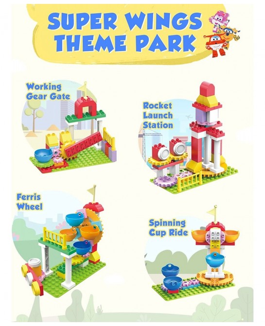 Blocks for Toddlers 1-3 Compatible with Leading Brands 64 Pcs Medium Building Blocks for Toddlers Super Wings Theme Park with...