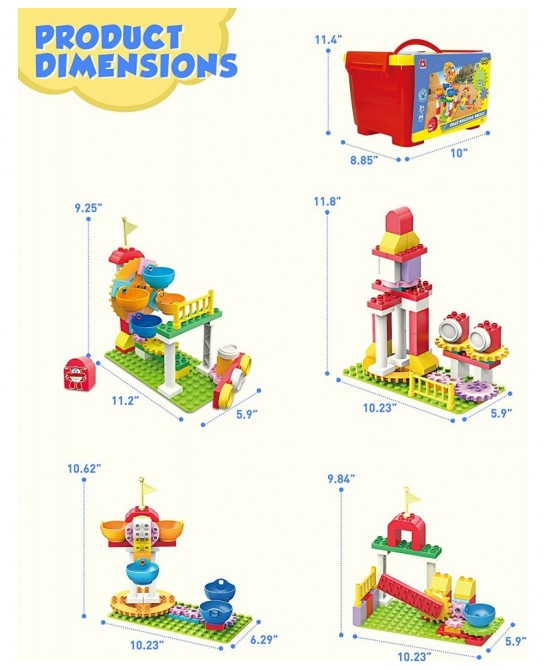 Blocks for Toddlers 1-3 Compatible with Leading Brands 64 Pcs Medium Building Blocks for Toddlers Super Wings Theme Park with...