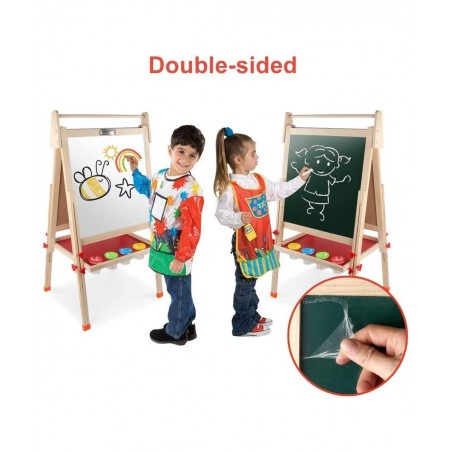 Kids Wooden Art Easel Double-Sided Whiteboard and Chalkboard Adjustable Standing Easel with Paper Roll Holder Letters and Num...