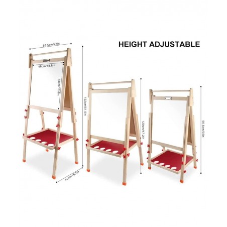 Kids Wooden Art Easel Double-Sided Whiteboard and Chalkboard Adjustable Standing Easel with Paper Roll Holder Letters and Num...