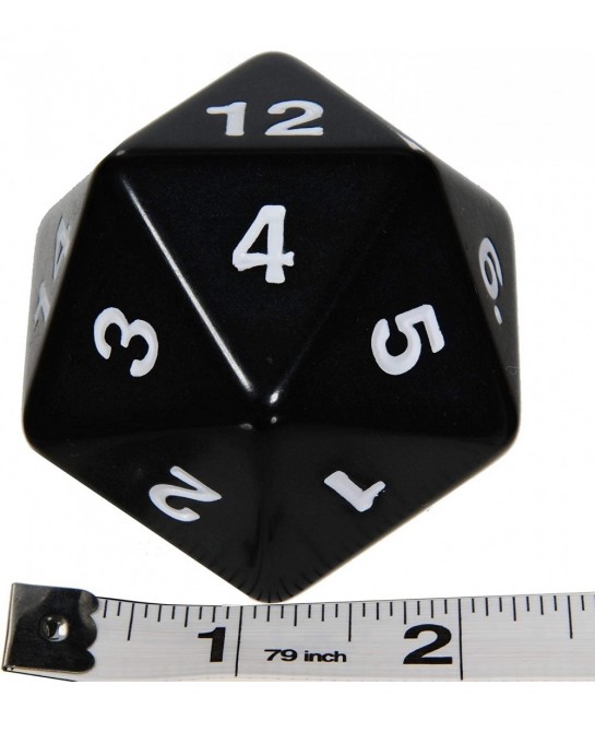 Jumbo Dice D20 Solid Black Set of 2 with 2 Black Velvet w/ Red Satin Lined Dice Pouches || Bundled Item $58.41 Game Accessories