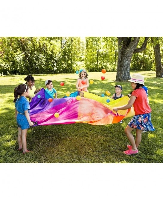 – Parachute for Kids – Play Parachute with 15 Colorful Balls – 12 Handles – 8ft Wind Tent – Outdoor Games – Rainbow Colors – ...