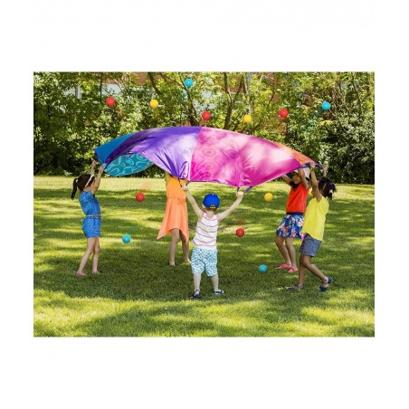 – Parachute for Kids – Play Parachute with 15 Colorful Balls – 12 Handles – 8ft Wind Tent – Outdoor Games – Rainbow Colors – ...