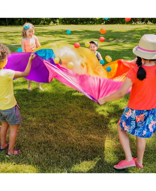 – Parachute for Kids – Play Parachute with 15 Colorful Balls – 12 Handles – 8ft Wind Tent – Outdoor Games – Rainbow Colors – ...