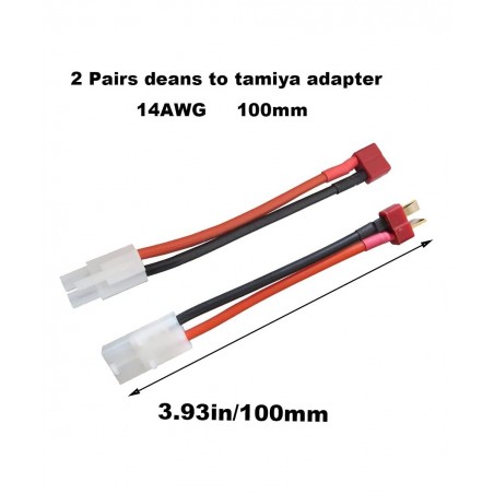 2 Pairs Tamiya to Deans Adapter 14AWG Deans to Tamiya Style Connector T Style Plug Cable Adapter for RC Speed Controller ESC ...