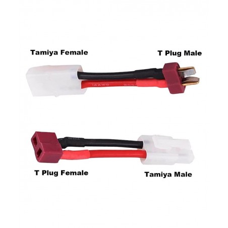 2 Pairs Tamiya to Deans Adapter 14AWG Deans to Tamiya Style Connector T Style Plug Cable Adapter for RC Speed Controller ESC ...