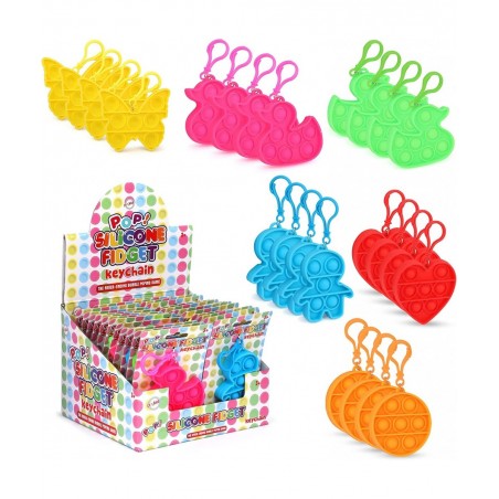 Playkidz Pop It Keychain Fidget Keychain Mini Pop It Set 24 Mini Pop Pack Fidget Keychain Multiple Shapes & Colors Stress Rel...