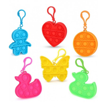 Playkidz Pop It Keychain Fidget Keychain Mini Pop It Set 24 Mini Pop Pack Fidget Keychain Multiple Shapes & Colors Stress Rel...