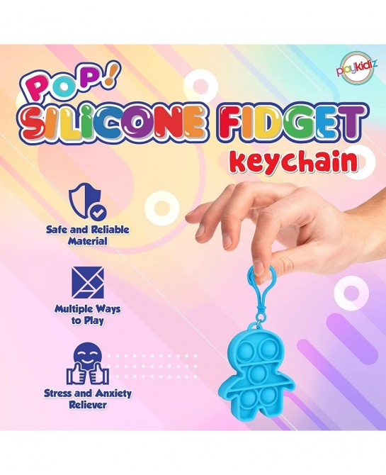 Playkidz Pop It Keychain Fidget Keychain Mini Pop It Set 24 Mini Pop Pack Fidget Keychain Multiple Shapes & Colors Stress Rel...