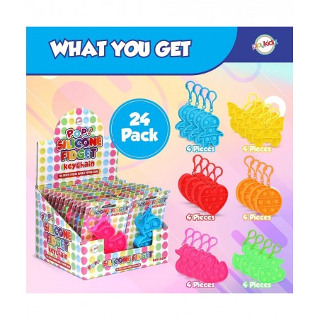 Playkidz Pop It Keychain Fidget Keychain Mini Pop It Set 24 Mini Pop Pack Fidget Keychain Multiple Shapes & Colors Stress Rel...