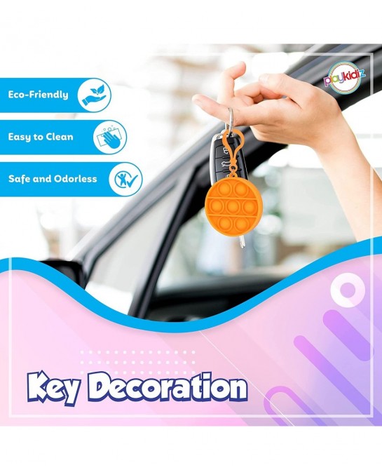 Playkidz Pop It Keychain Fidget Keychain Mini Pop It Set 24 Mini Pop Pack Fidget Keychain Multiple Shapes & Colors Stress Rel...