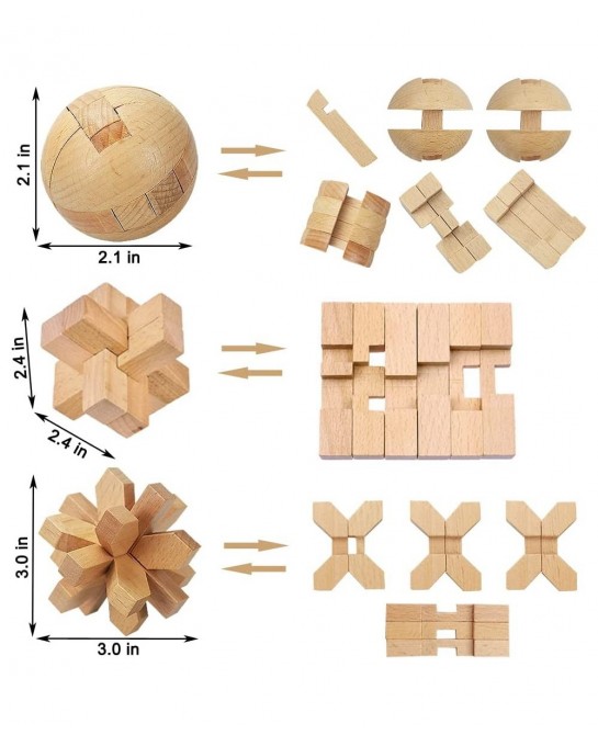17 Pack Brain Teasers Puzzles for Kids & Adults Brain Teasers Metal and Wooden IQ Puzzle Toys Mind Game 3D Coil Cast Wire Unl...