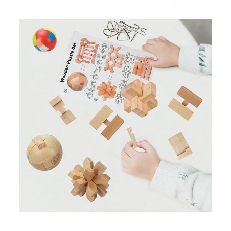 17 Pack Brain Teasers Puzzles for Kids & Adults Brain Teasers Metal and Wooden IQ Puzzle Toys Mind Game 3D Coil Cast Wire Unl...