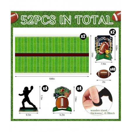 52 Pcs 3D Football Table Centerpiece Football Party Decorations Football Player Silhouette Centerpieces Football Field Tablec...