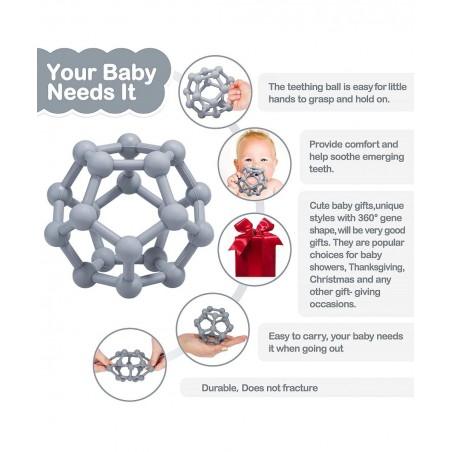 Baby Teethers Toys Silicone Soft Ball Easy to Hold Teether for Sensory Ball Exploration & Teething Stress Relief Molar Ball S...