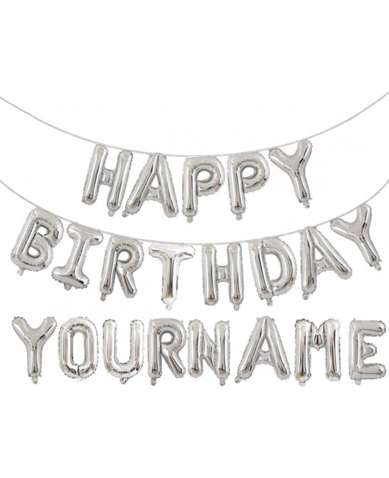 Happy Birthday Balloon Personalized Name Happy Birthday Balloon Banner Letters Balloons 2 Sets A-Z 16 Inch Reusable Foil Myla...