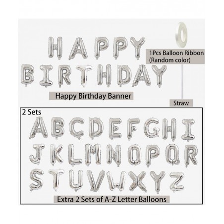 Happy Birthday Balloon Personalized Name Happy Birthday Balloon Banner Letters Balloons 2 Sets A-Z 16 Inch Reusable Foil Myla...