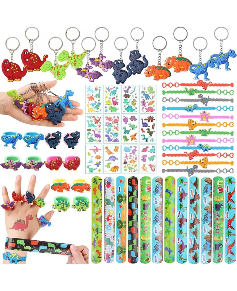 60 PCs Dinosaur Party Favors for Kids Slap Bracelets Temporary Tattoos Keychain Ring Bracelet Dinosaur Birthday Party Supplie...