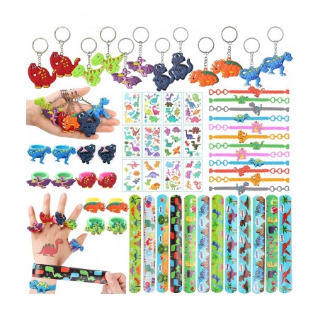 60 PCs Dinosaur Party Favors for Kids Slap Bracelets Temporary Tattoos Keychain Ring Bracelet Dinosaur Birthday Party Supplie...