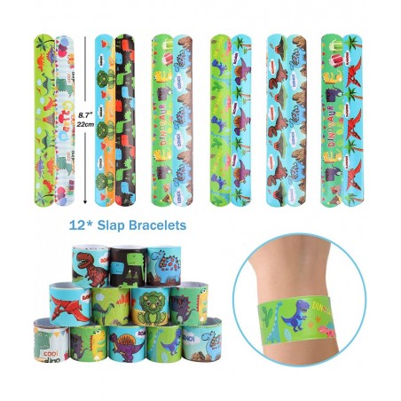 60 PCs Dinosaur Party Favors for Kids Slap Bracelets Temporary Tattoos Keychain Ring Bracelet Dinosaur Birthday Party Supplie...