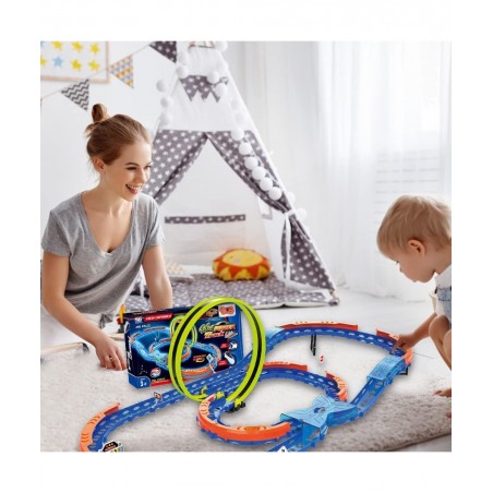 Race Car Track Set Assembled Car Track Toys with 46 Pcs Building Kits High Speed Glow Race Car Track Set with 360° Loop X-Typ...