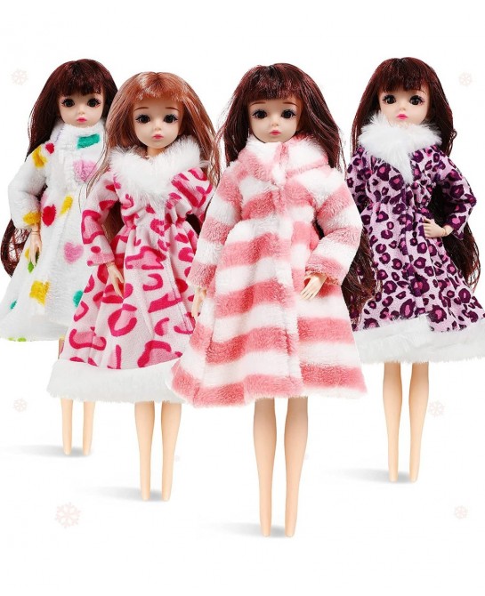 4 Pieces 11.5 Inch Doll Winter Clothes Long Sleeve Soft Faux Fur Coats Flannel Outfit Doll Clothes Doll Accessories Christmas...