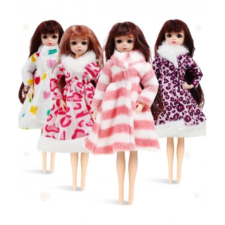 4 Pieces 11.5 Inch Doll Winter Clothes Long Sleeve Soft Faux Fur Coats Flannel Outfit Doll Clothes Doll Accessories Christmas...
