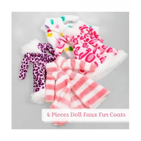 4 Pieces 11.5 Inch Doll Winter Clothes Long Sleeve Soft Faux Fur Coats Flannel Outfit Doll Clothes Doll Accessories Christmas...
