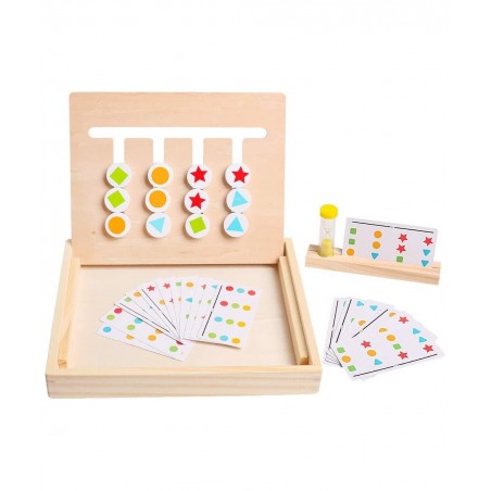 Montessori Learning Toys Slide Puzzle Color Shape Sorting Matching Brain Teasers Logic Game Preschool Educational Wooden Toys...