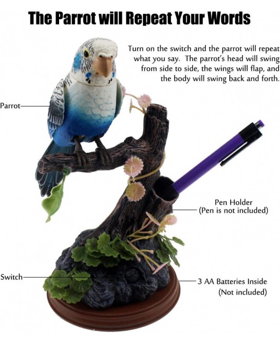 Eelctric Birds Talking Parrots Electronic Pets Office Home Decoration Recording & Playback Function Pen Holders Kids Toys (Si...