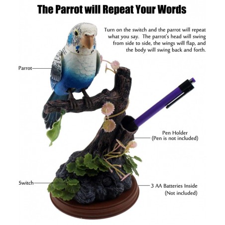 Eelctric Birds Talking Parrots Electronic Pets Office Home Decoration Recording & Playback Function Pen Holders Kids Toys (Si...